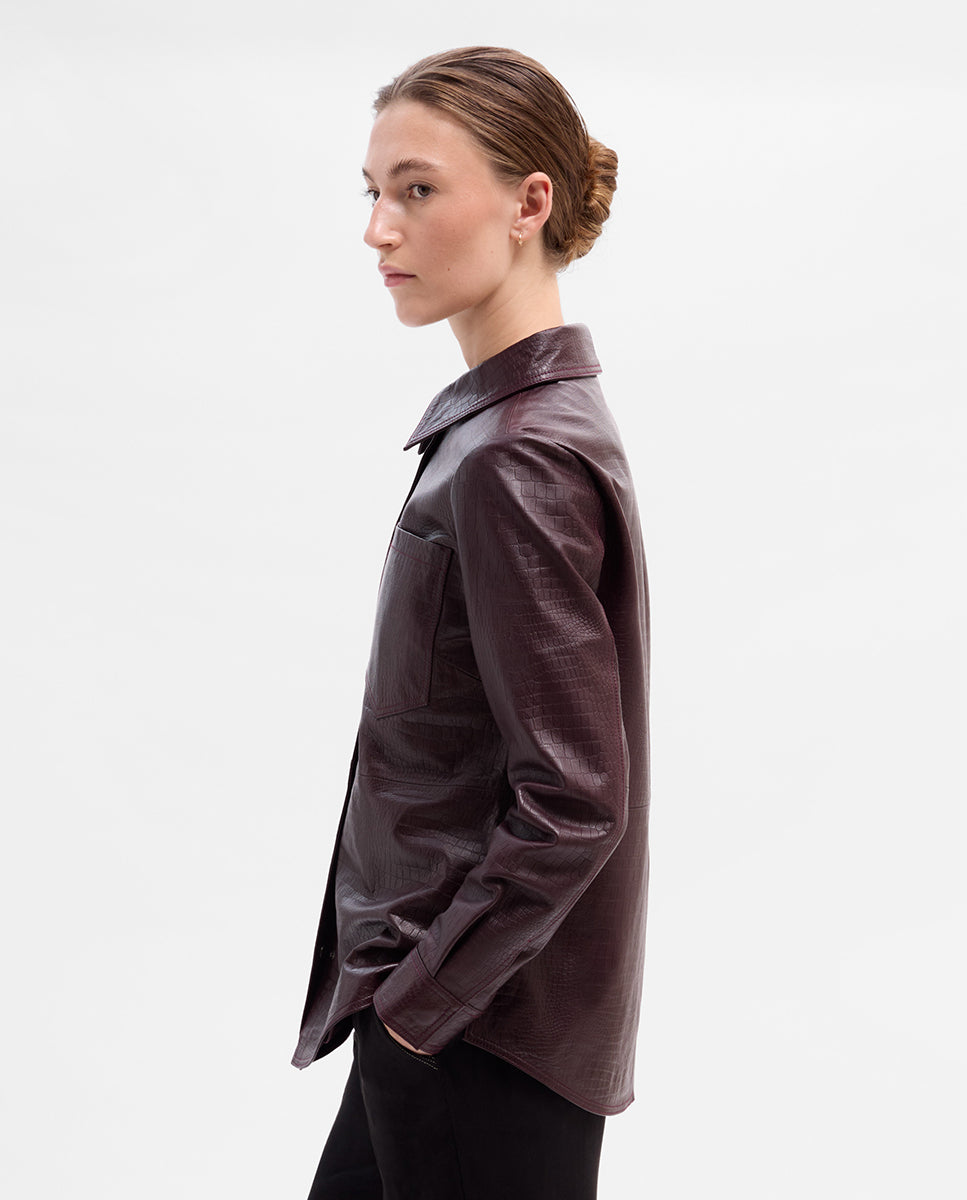 Embossed leather overshirt