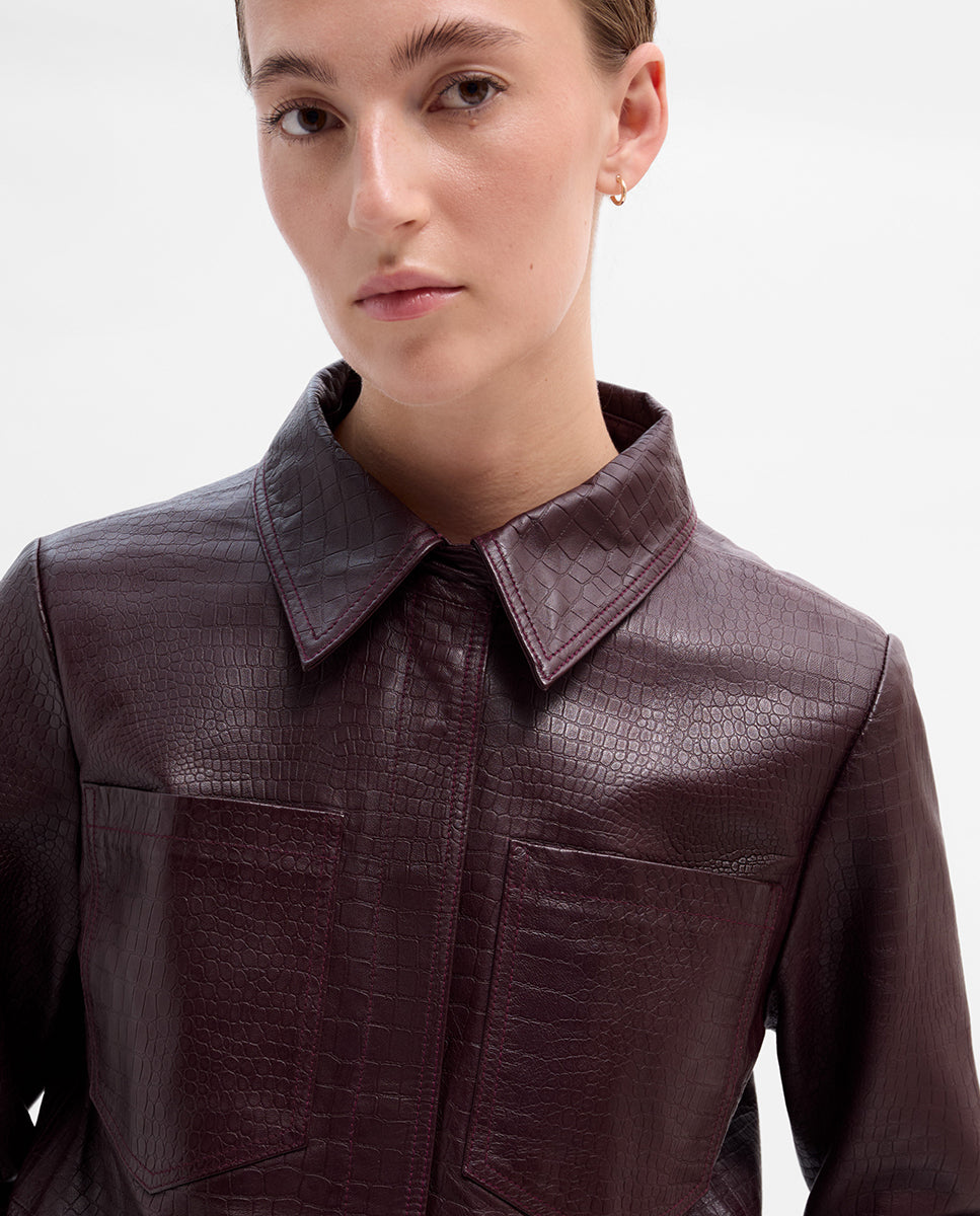 Embossed leather overshirt