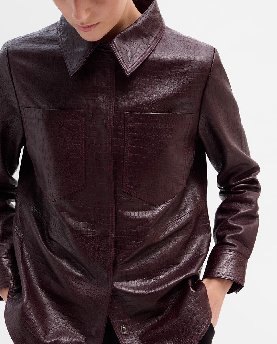 Embossed leather overshirt